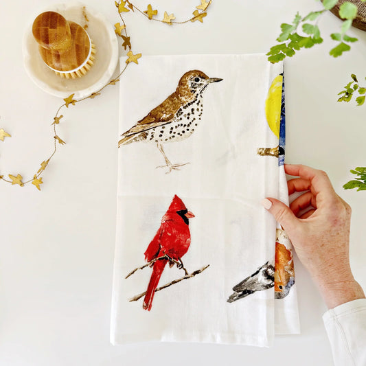 birds cotton tea towel
