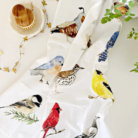 birds cotton tea towel