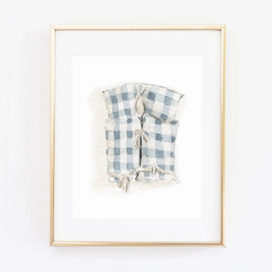 blue gingham boat coat art print - emily lex studio