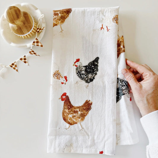 chickens cotton tea towel