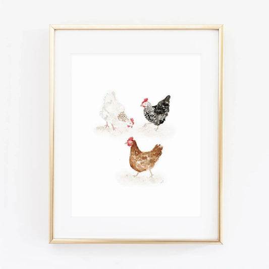 chickens watercolor wall art print