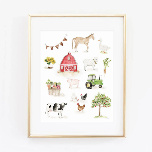 farm collection watercolor wall art print