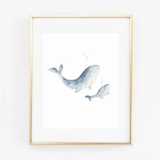 mama + baby whale watercolor wall art print