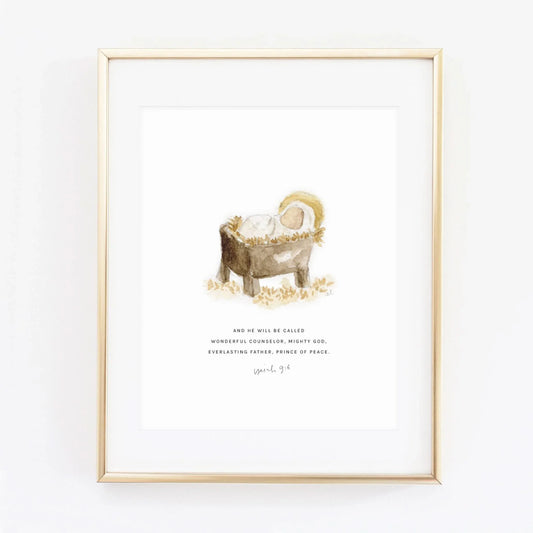 isaiah 9:6 manger baby scripture print