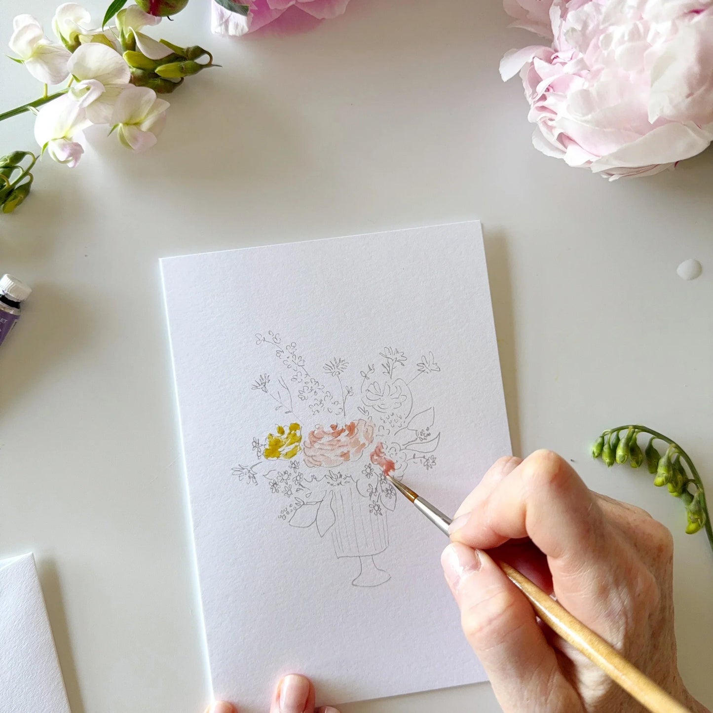 bouquets paintable watercolor notecard set