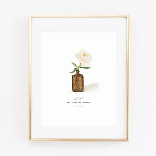 matthew 19:26 peony scripture print - emily lex studio