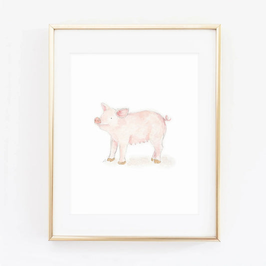 pig farm animal watercolor wall art print