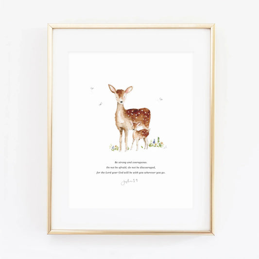 joshua 1:9 mama + baby deer scripture print
