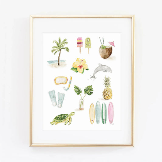 tropical collection watercolor wall art print